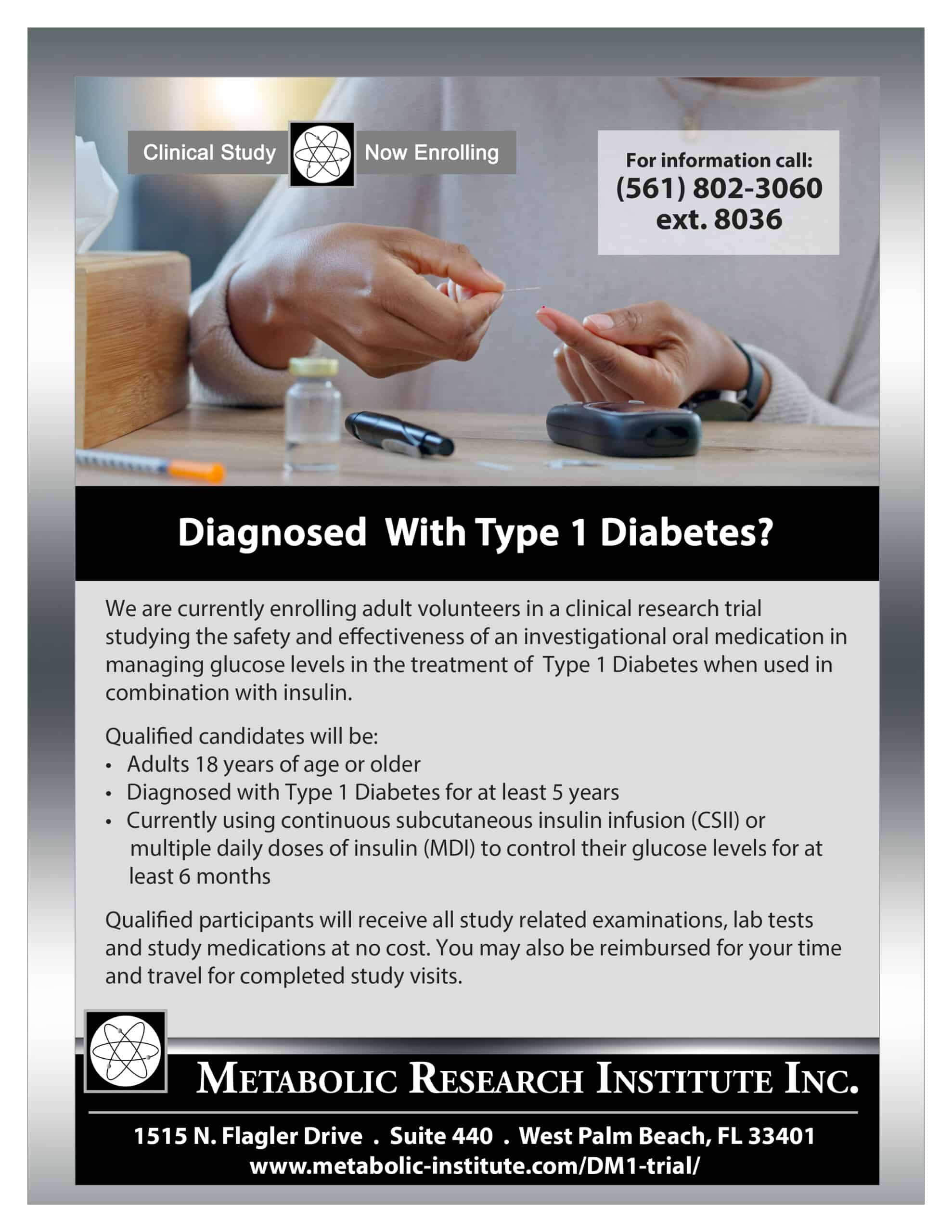 Type 1 Diabetes Clinical Trial study flyer