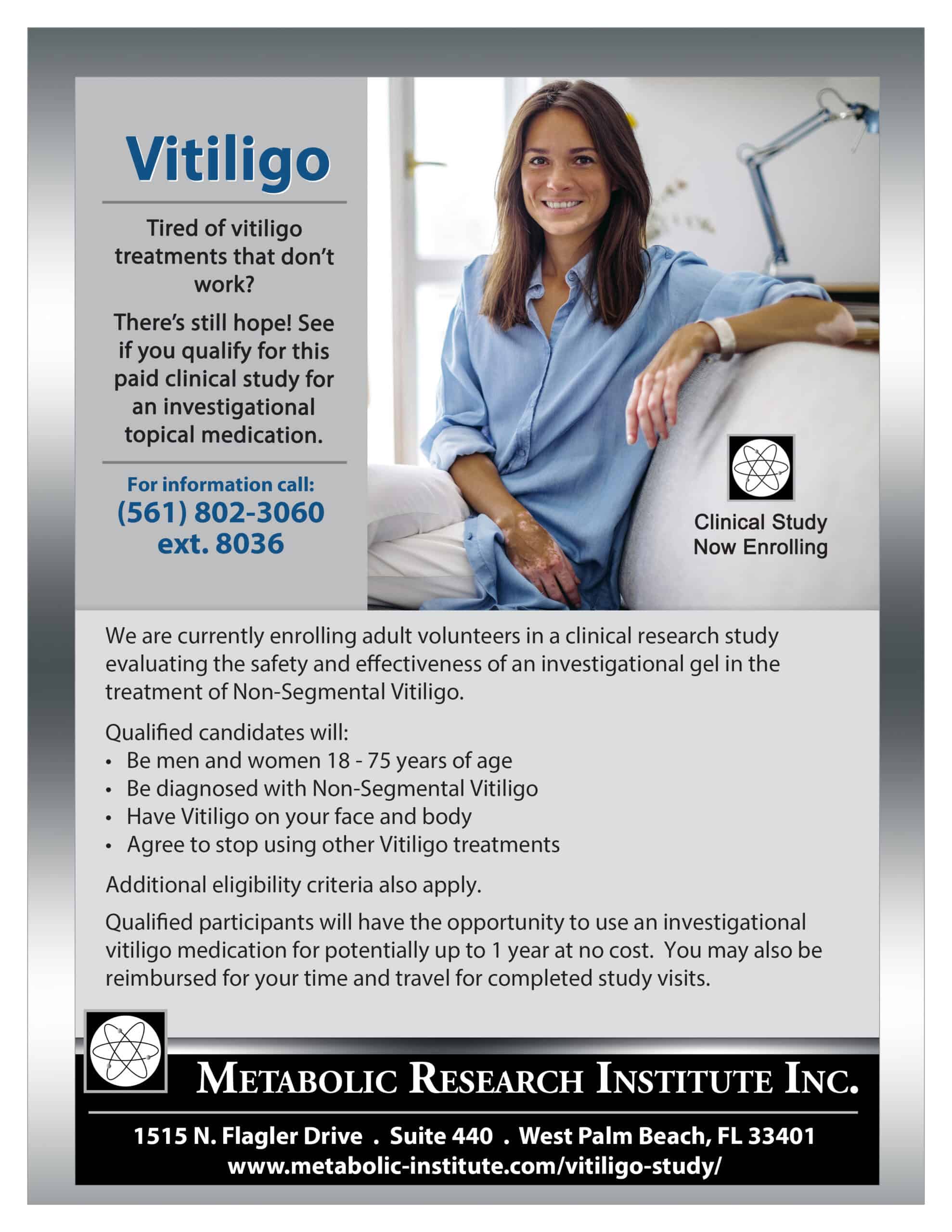 Study flyer for clinical trial for adults with vitiligo 