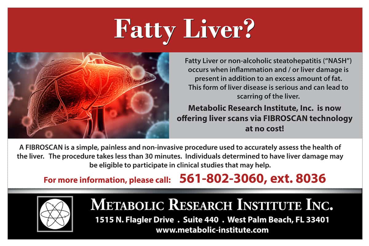 Metabolic Research Institute Inc in West Palm Beach FL s now offering liver scans via FIBROSCAN technology at no cost!<br />
